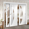Three Sliding Doors and Frame Kit - Salerno Door - Clear Glass - White Primed