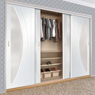 Image: Bespoke Thruslide Salerno Glazed 4 Door Wardrobe and Frame Kit - White Primed