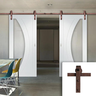 Image: Double Sliding Door & Straight Antique Rust Track - Salerno Door - Clear Glass - White Primed