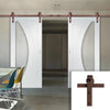 Double Sliding Door & Straight Antique Rust Track - Salerno Door - Clear Glass - White Primed