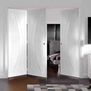 Image: Three Folding Doors & Frame Kit - Salerno Flush 2+1 - White Primed