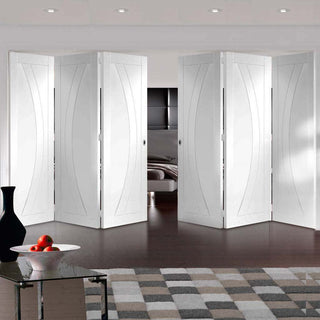 Image: Six Folding Doors & Frame Kit - Salerno Flush 3+3 - White Primed