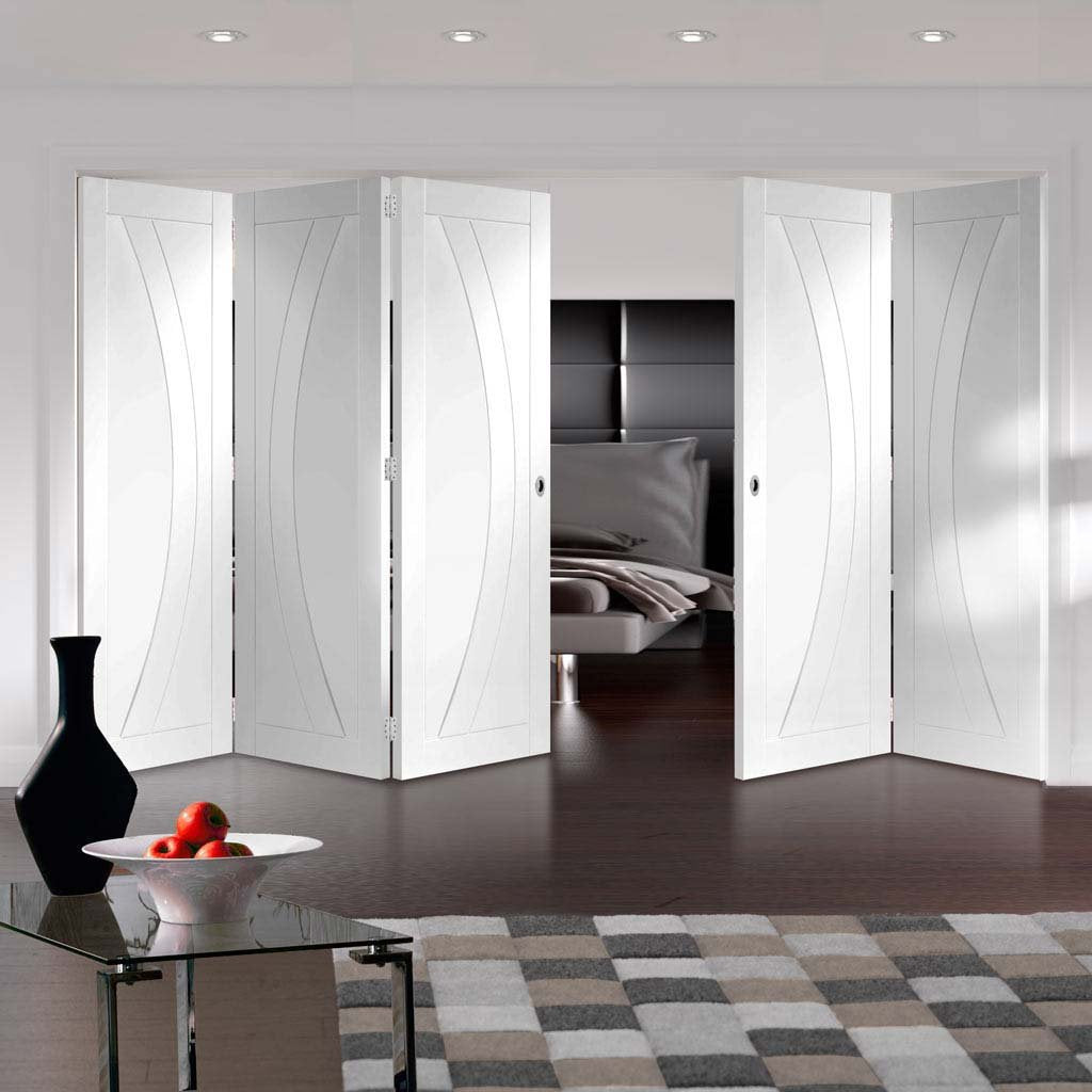 Five Folding Doors & Frame Kit - Salerno Flush 3+2 - White Primed