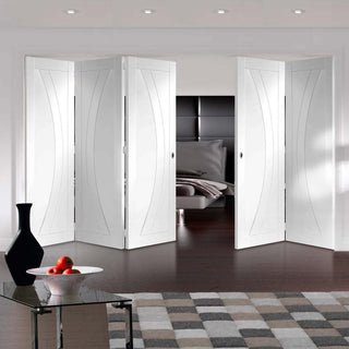 Image: Five Folding Doors & Frame Kit - Salerno Flush 3+2 - White Primed