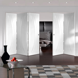 Image: Bespoke Thrufold Salerno White Primed Flush Folding 3+2 Door