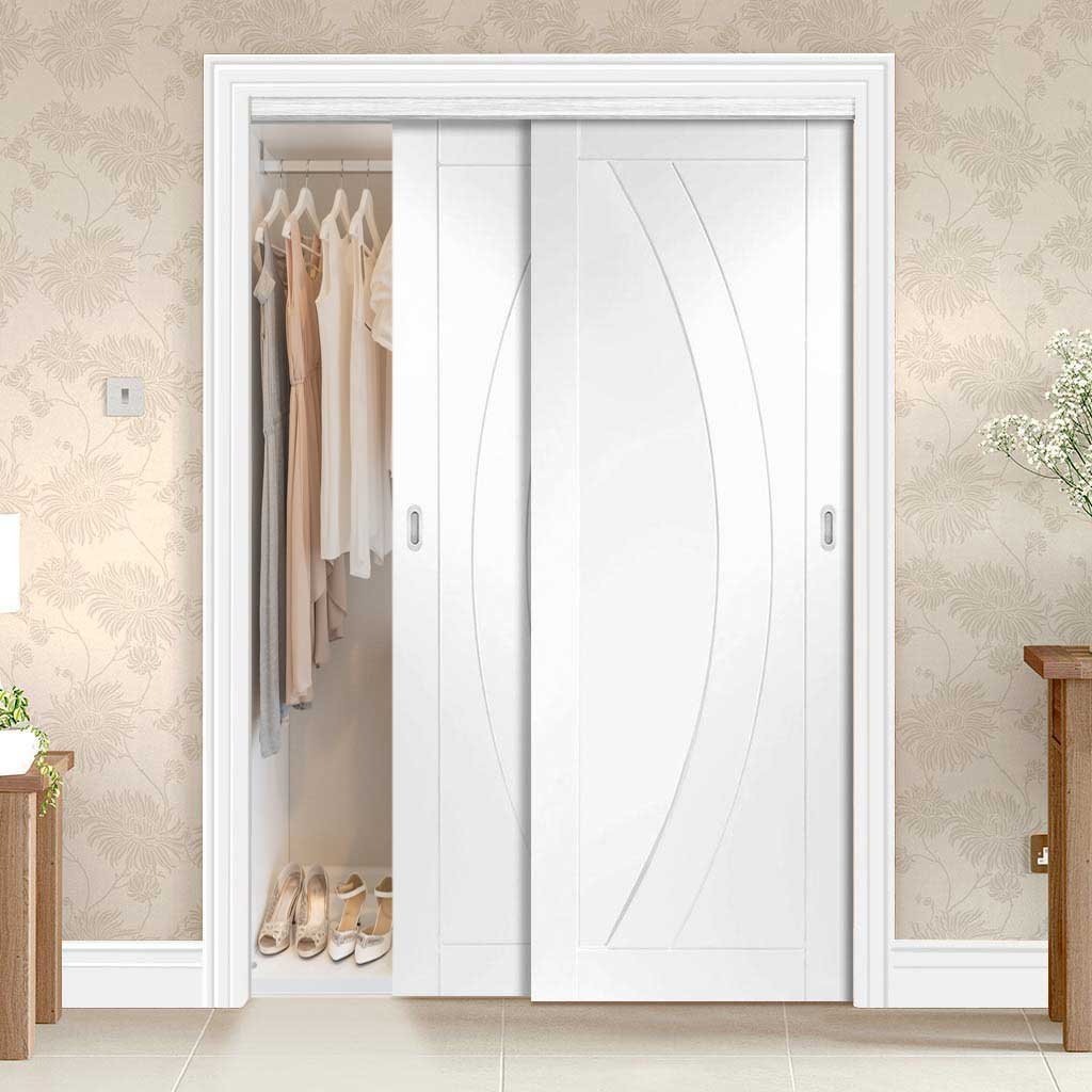 Minimalist Wardrobe Door & Frame Kit - Two Salerno Flush Doors - White Primed 