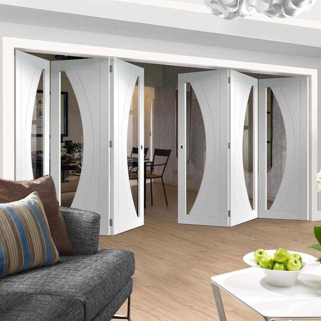Six Folding Doors & Frame Kit - Salerno 3+3 - Clear Glass - White Primed