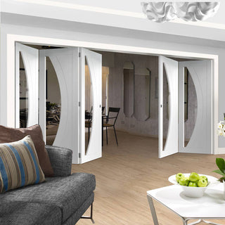 Image: Five Folding Doors & Frame Kit - Salerno 3+2 - Clear Glass - White Primed