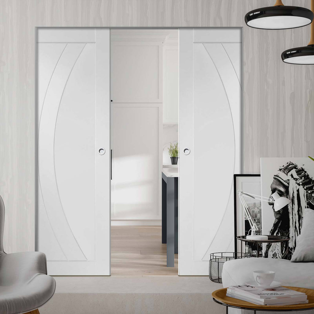 Bespoke Salerno Flush Double Frameless Pocket Door - White Primed