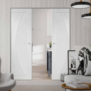 Image: Bespoke Salerno Flush Double Frameless Pocket Door - White Primed