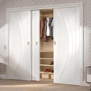 Image: Three Sliding Wardrobe Doors & Frame Kit - Salerno Flush Door - White Primed