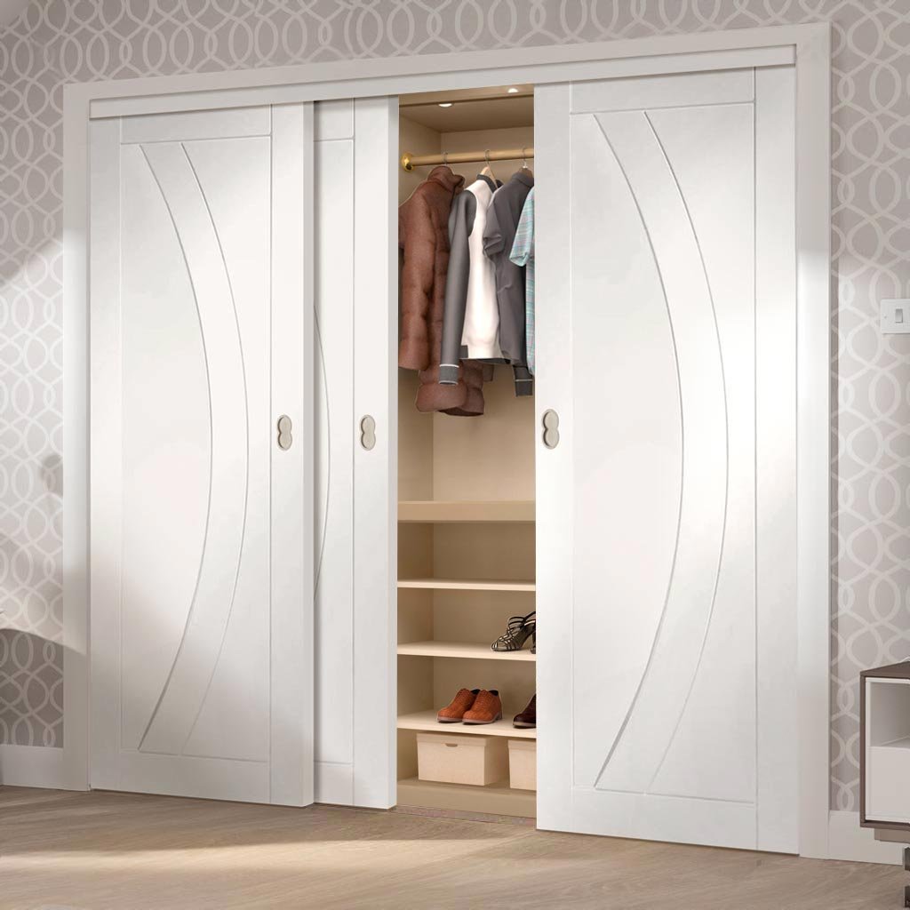 Minimalist Wardrobe Door & Frame Kit - Three Salerno Flush Doors - White Primed 
