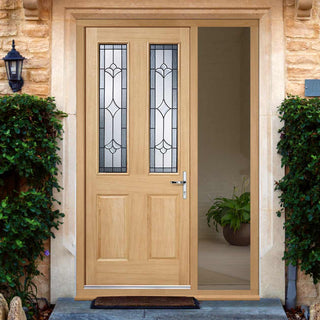 Image: Part L Compliant Salisbury Exterior Oak Door and Frame Set - Part Frosted Double Glazing - One Unglazed Side Screen, From LPD Joinery
