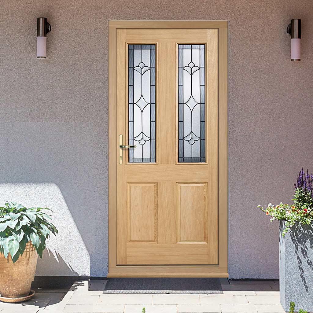Part L Compliant Salisbury Exterior Oak Door and Frame Set - Part Frosted Double Glazing, From LPD Joinery