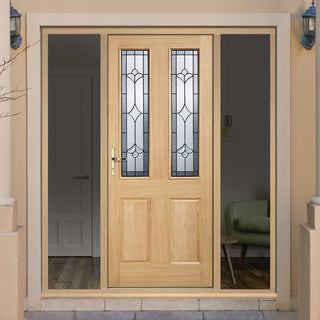 Image: Part L Compliant Salisbury Exterior Oak Door and Frame Set - Part Frosted Double Glazing - Two Unglazed Side Screens, From LPD Joinery