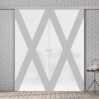 Image: Double Glass Sliding Door - The Saltire Flag 8mm Obscure Glass - Obscure Printed Design with Elegant Track