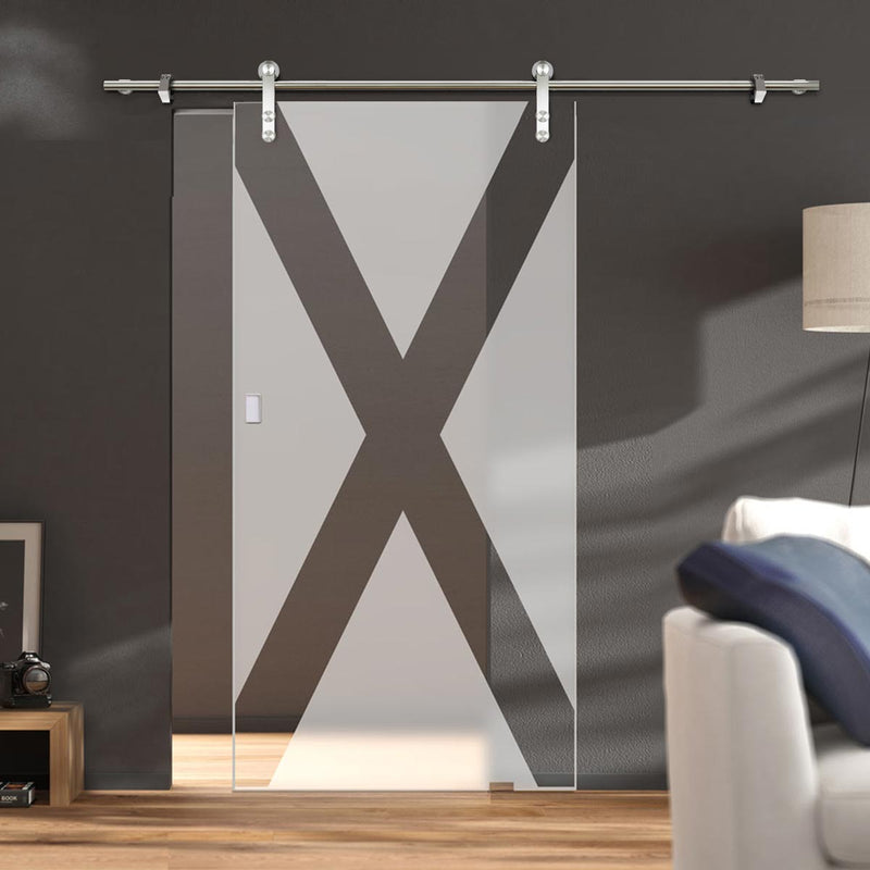 Single Glass Sliding Door - Solaris Tubular Stainless Steel Sliding Track & The Saltire Flag  8mm Obscure Glass - Clear Printed Design
