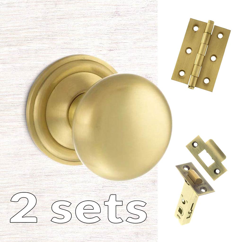 Two Pack Harrogate Mushroom Old English Mortice Knob - Satin Brass