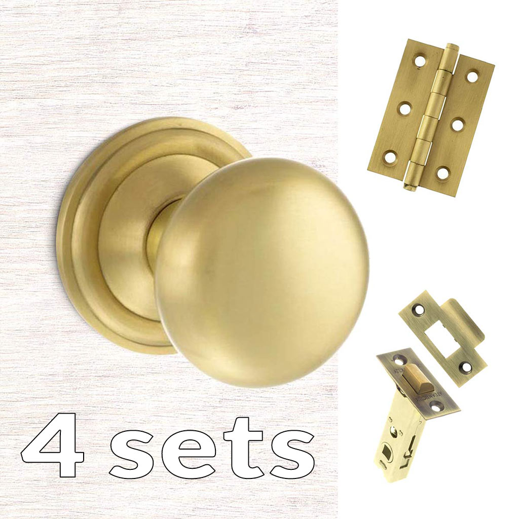 Four Pack Harrogate Mushroom Old English Mortice Knob - Satin Brass