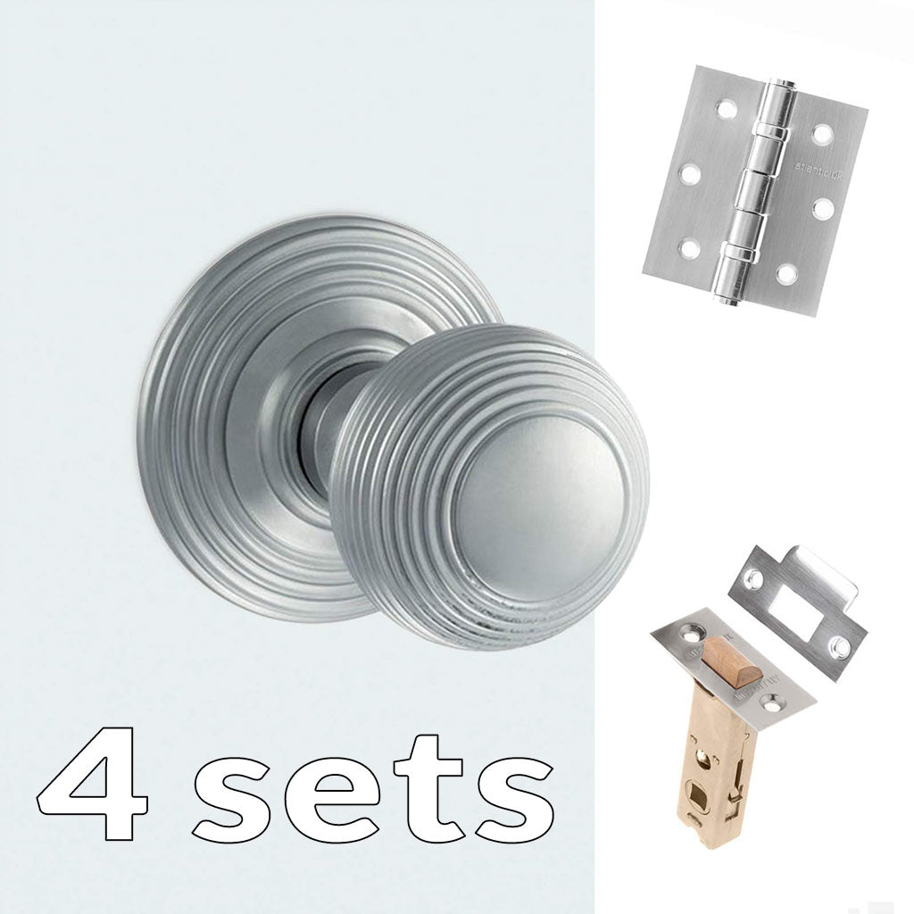 Four Pack Ripon Reeded Old English Mortice Knob - Satin Chrome