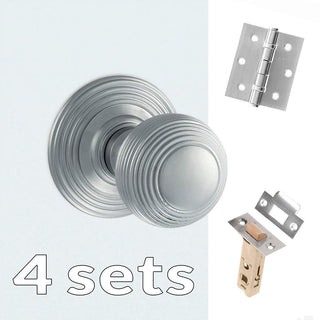 Image: Four Pack Ripon Reeded Old English Mortice Knob - Satin Chrome
