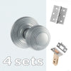Four Pack Ripon Reeded Old English Mortice Knob - Satin Chrome