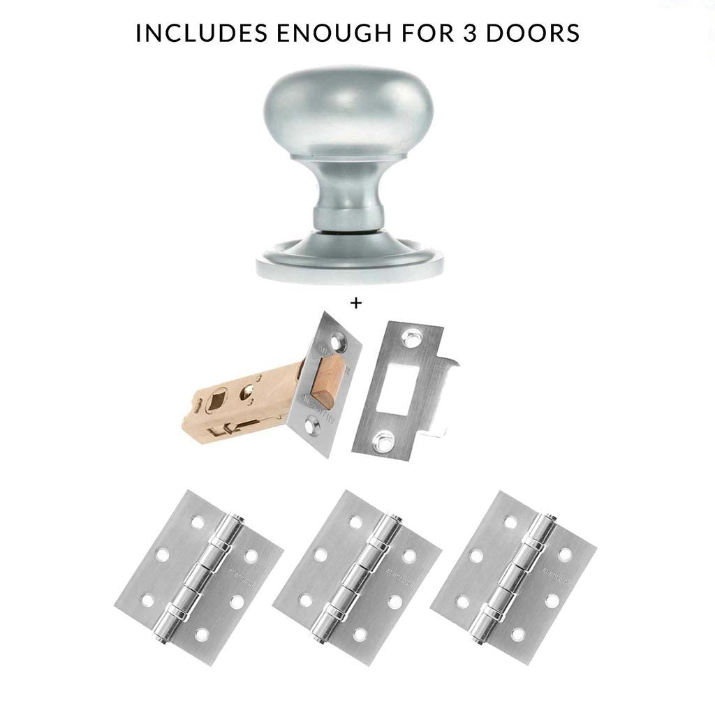 Harrogate Mushroom Old English Mortice Knob - Satin Chrome Handle Pack