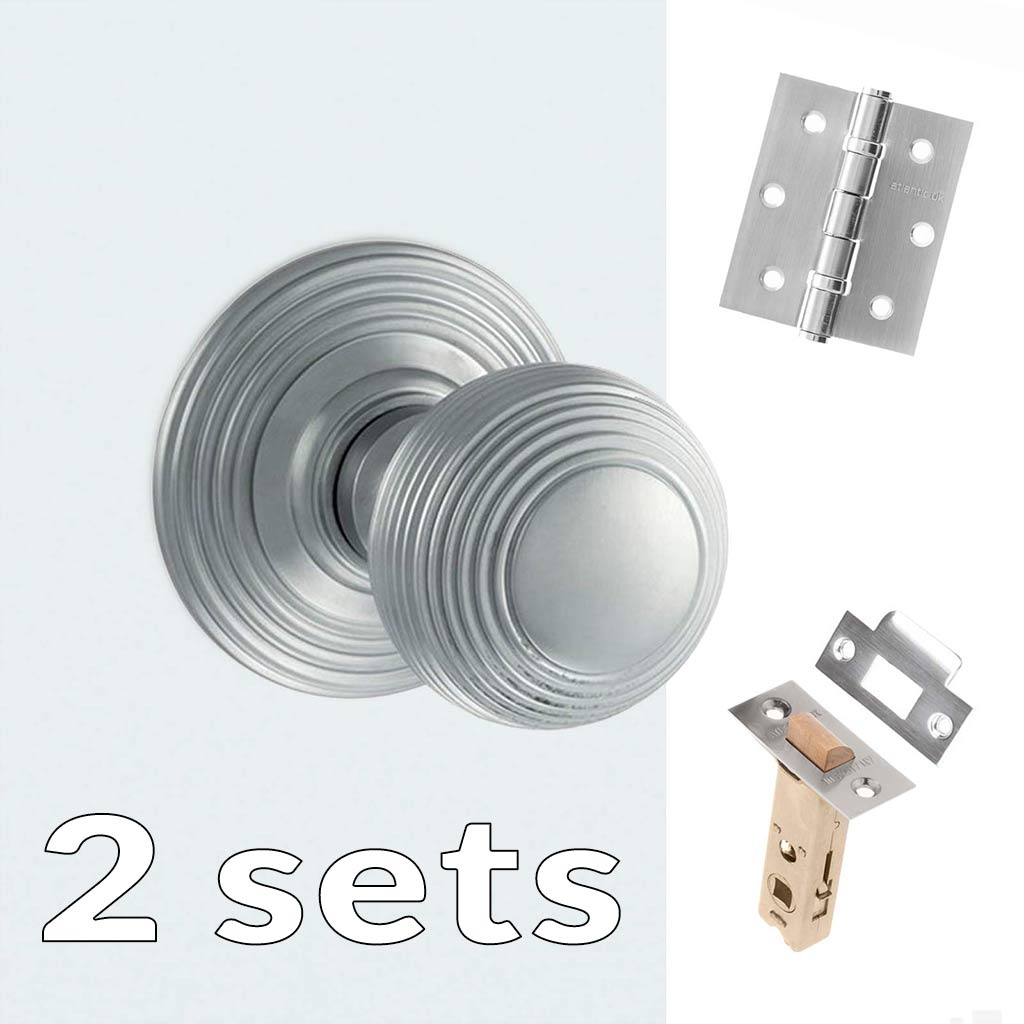 Two Pack Ripon Reeded Old English Mortice Knob - Satin Chrome
