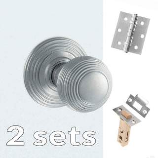Image: Two Pack Ripon Reeded Old English Mortice Knob - Satin Chrome