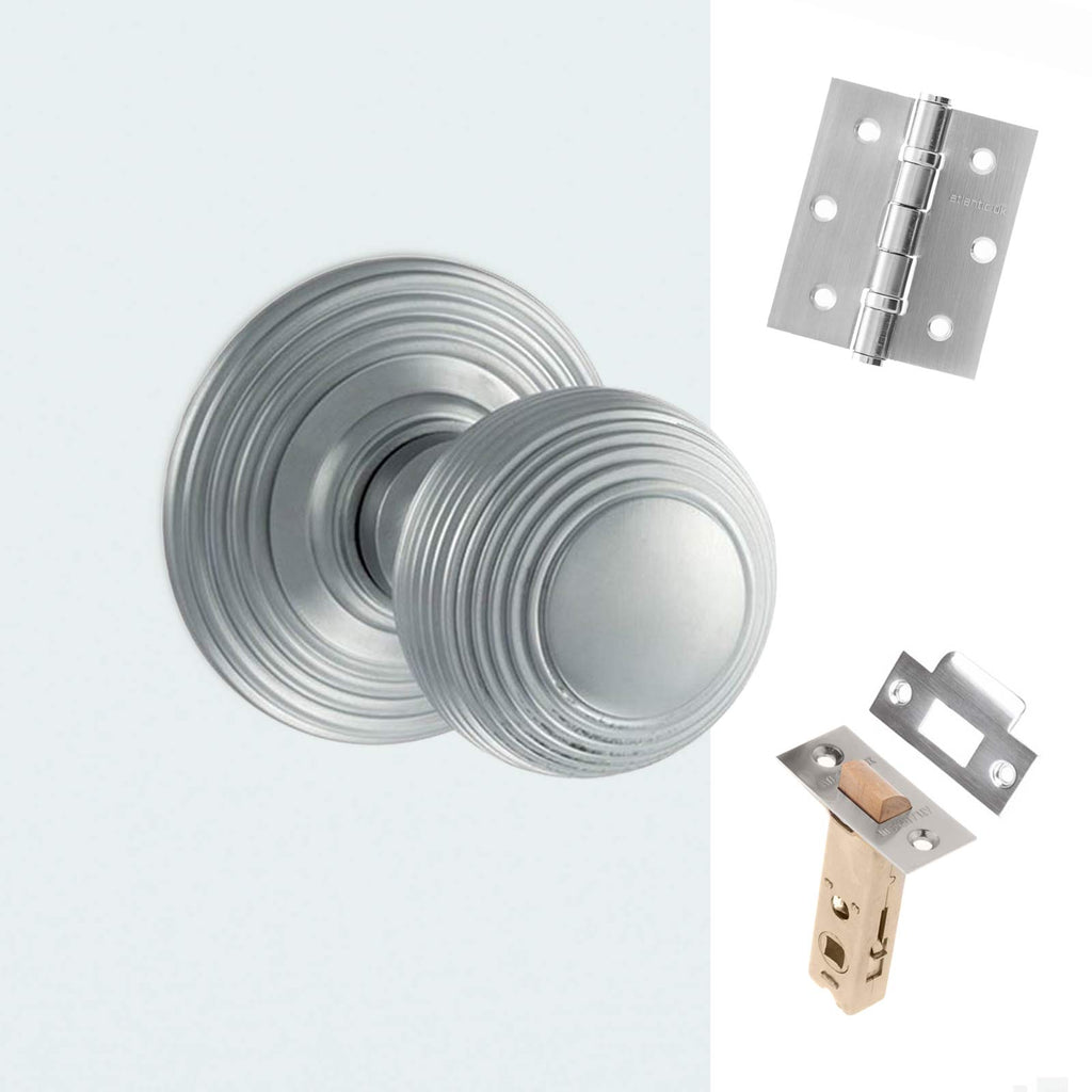 Ripon Reeded Old English Mortice Knob - Satin Chrome Handle Pack