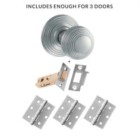 Three Pack Ripon Reeded Old English Mortice Knob - Satin Chrome