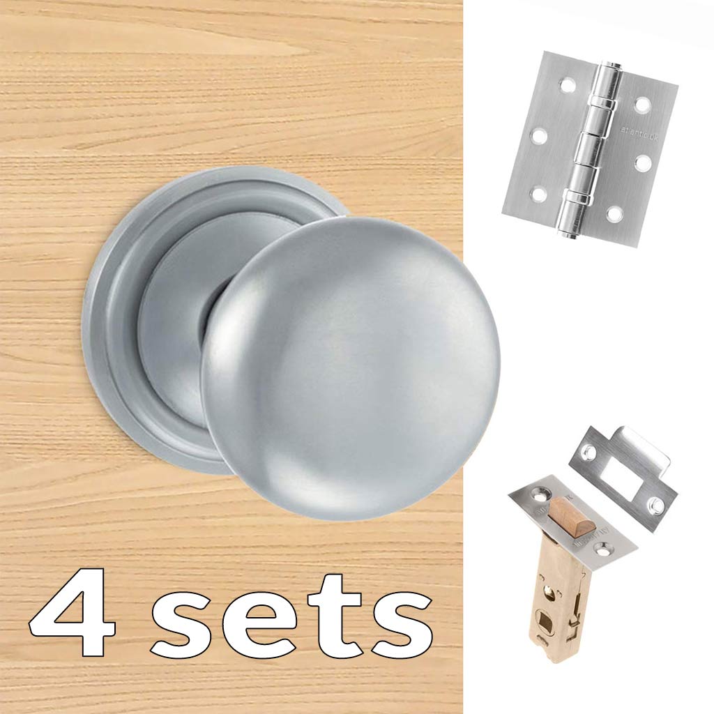 Four Pack Harrogate Mushroom Old English Mortice Knob - Satin Chrome