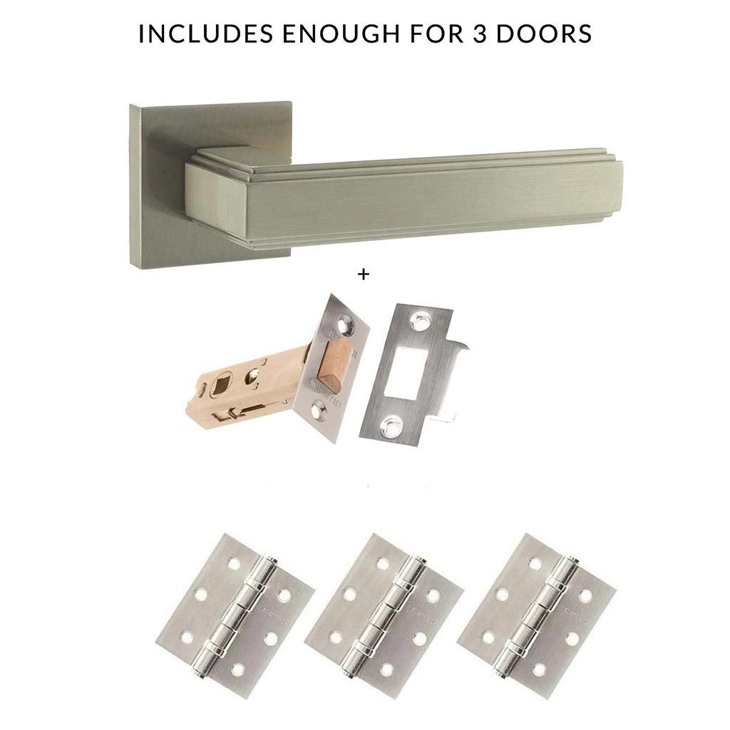 Three Pack Forme Alila Designer Lever on Minimal Square Rose - Satin Nickel