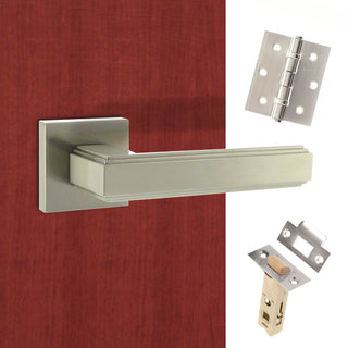 Image: Forme Alila Designer Lever on Minimal Square Rose - Satin Nickel Handle Pack