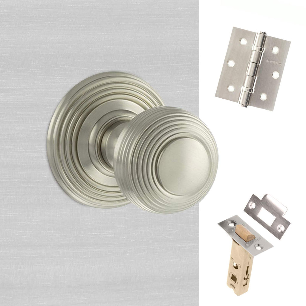 Ripon Reeded Old English Mortice Knob - Satin Nickel Handle Pack