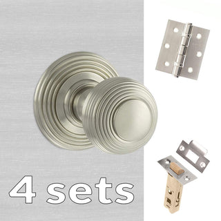 Image: Four Pack Ripon Reeded Old English Mortice Knob - Satin Nickel