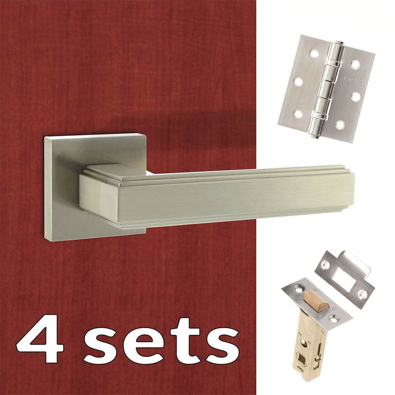 Four Pack Forme Alila Designer Lever on Minimal Square Rose - Satin Nickel