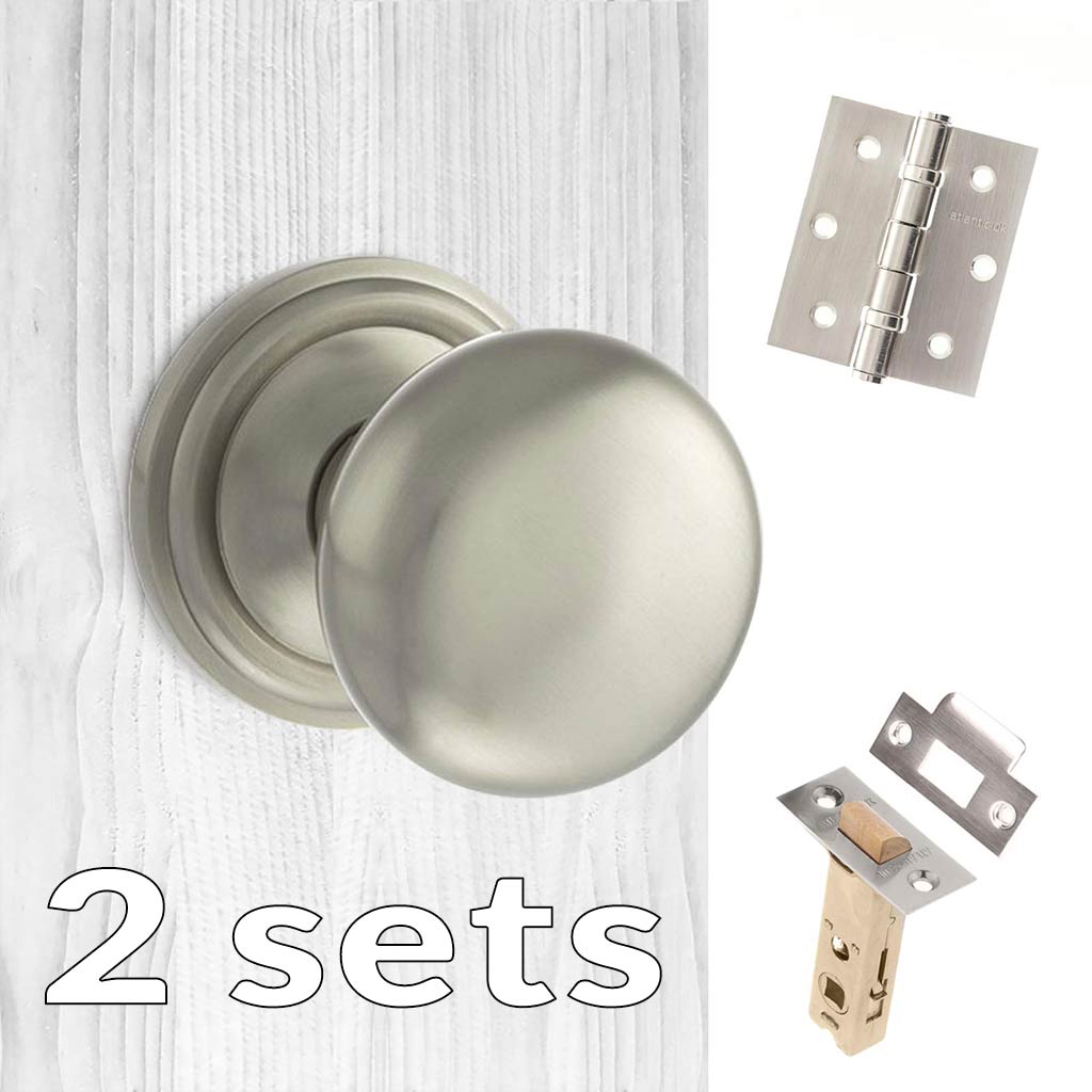 Two Pack Harrogate Mushroom Old English Mortice Knob - Satin Nickel