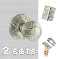 Two Pack Ripon Reeded Old English Mortice Knob - Satin Nickel