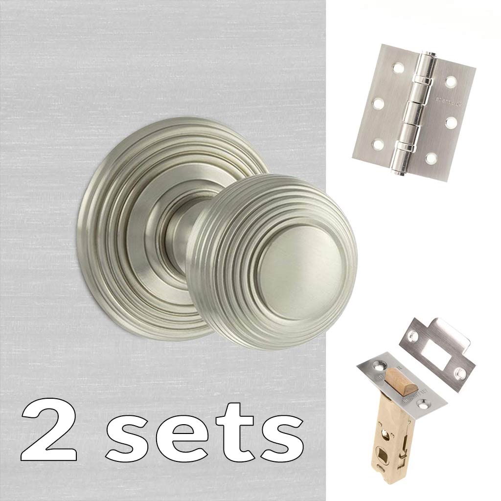 Two Pack Ripon Reeded Old English Mortice Knob - Satin Nickel