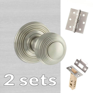 Image: Two Pack Ripon Reeded Old English Mortice Knob - Satin Nickel