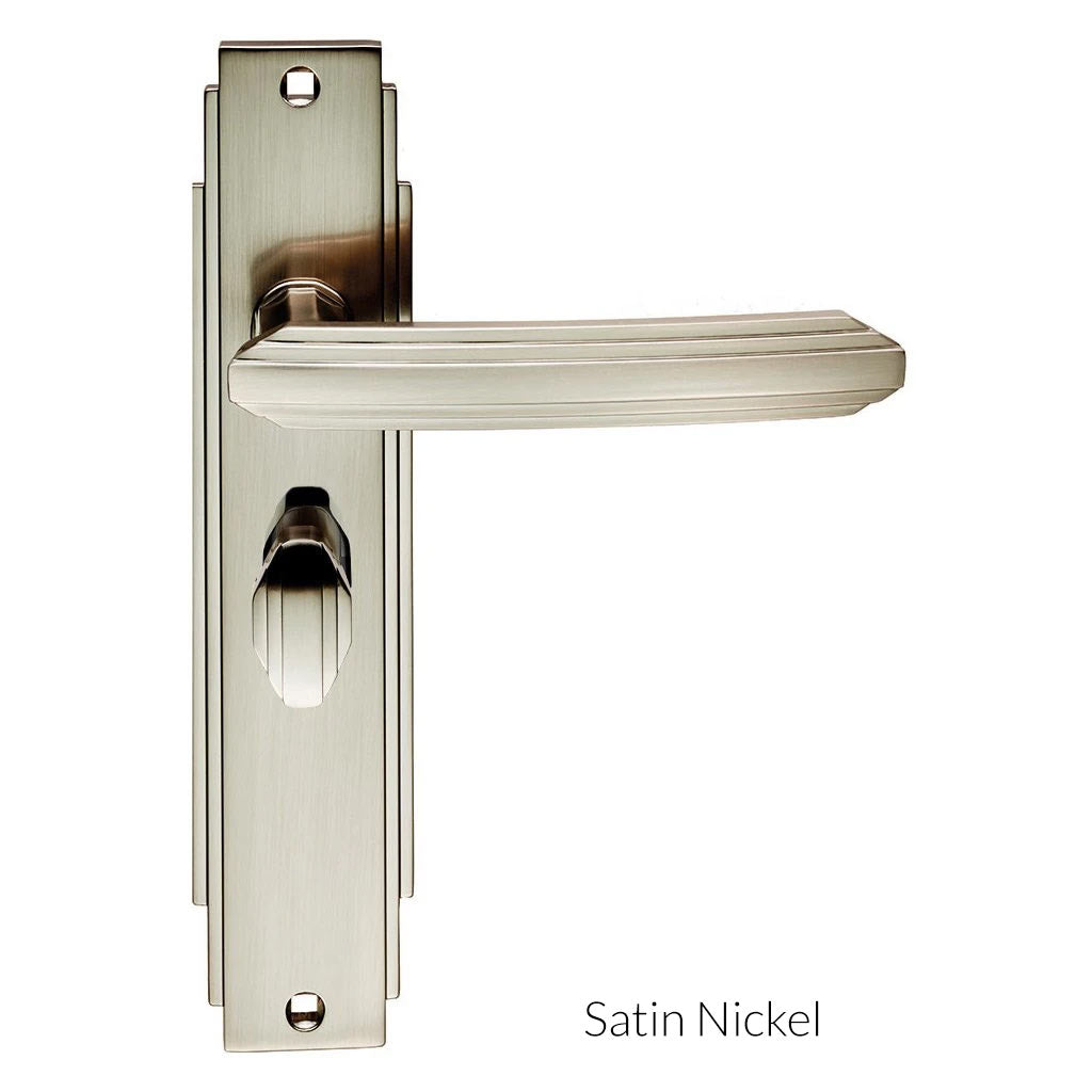 Art Deco ADR013 Bathroom Backplate Lever Lock Door Handles - 2 Finishe
