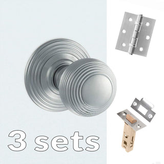 Image: Three Pack Ripon Reeded Old English Mortice Knob - Satin Chrome