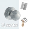 Three Pack Ripon Reeded Old English Mortice Knob - Satin Chrome