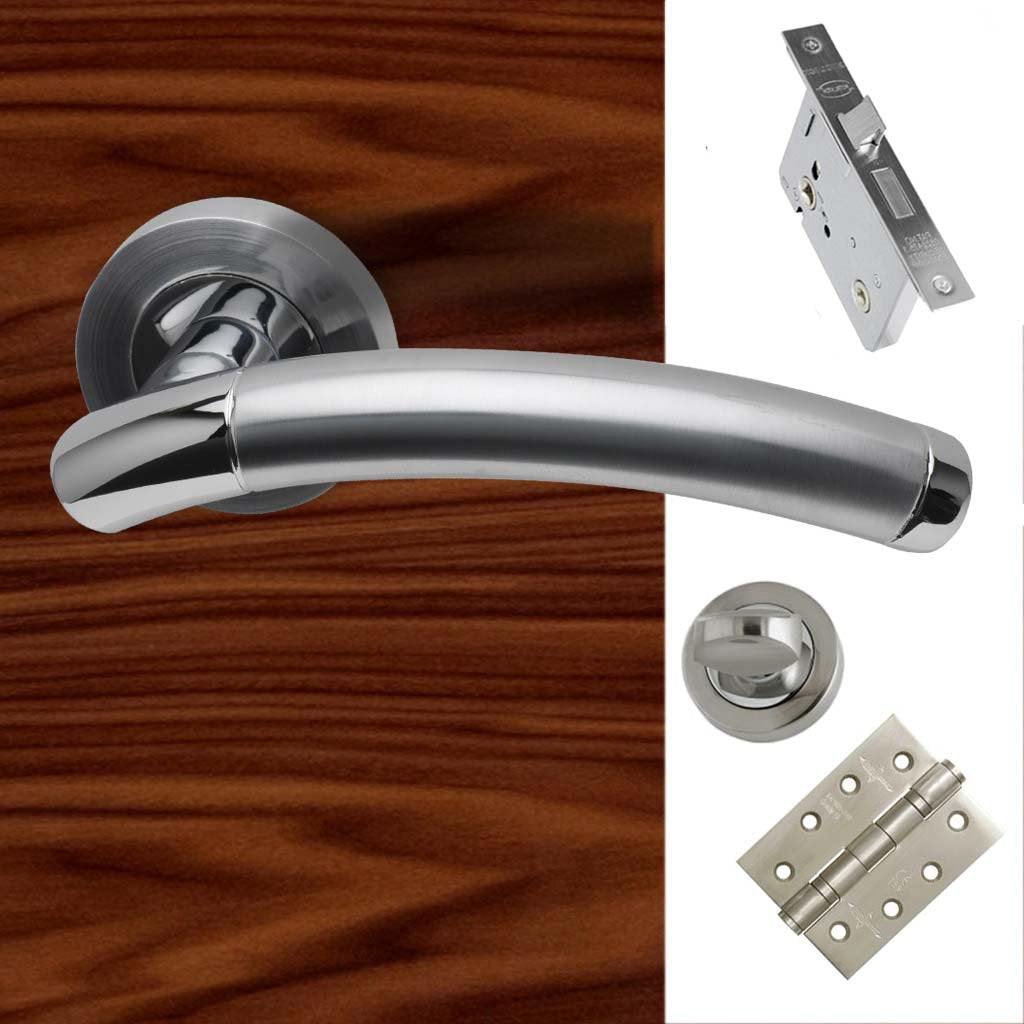 Saturn Bathroom Door Handle Pack - Polished Chrome - Satin Chrome