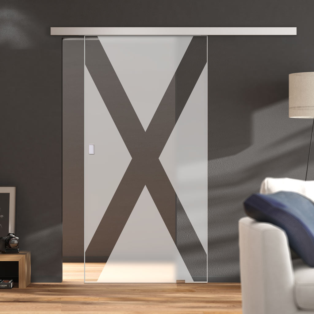 Single Glass Sliding Door - The Saltire Flag 8mm Obscure Glass - Clear Printed Design with Elegant Track