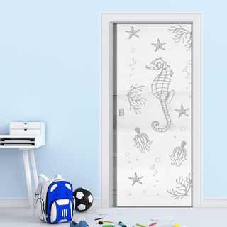 Image: Seahorse 8mm Obscure Glass - Obscure Printed Design - Single Evokit Glass Pocket Door