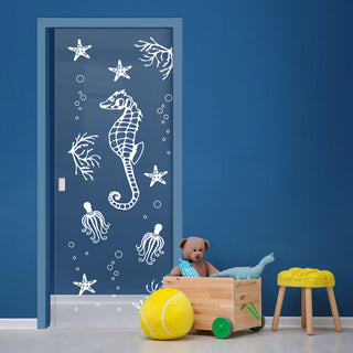 Image: Seahorse 8mm Clear Glass - Obscure Printed Design - Single Evokit Glass Pocket Door