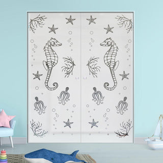 Image: Seahorse 8mm Obscure Glass - Clear Printed Design - Double Absolute Pocket Door