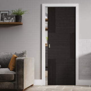 Image: Seis Charcoal Black Flush Single Evokit Pocket Door - Prefinished